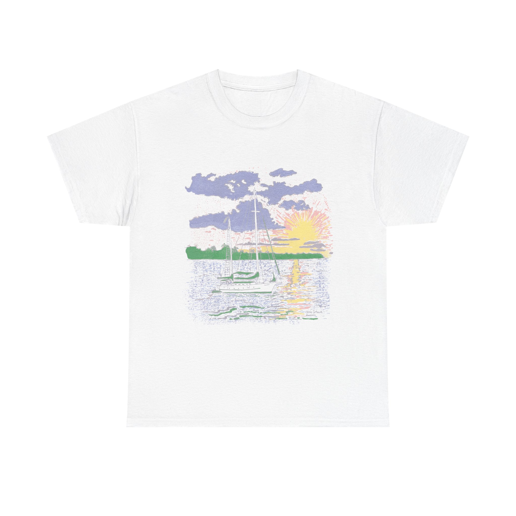 Sailboat at Sunset - Unisex Heavy Cotton Tee