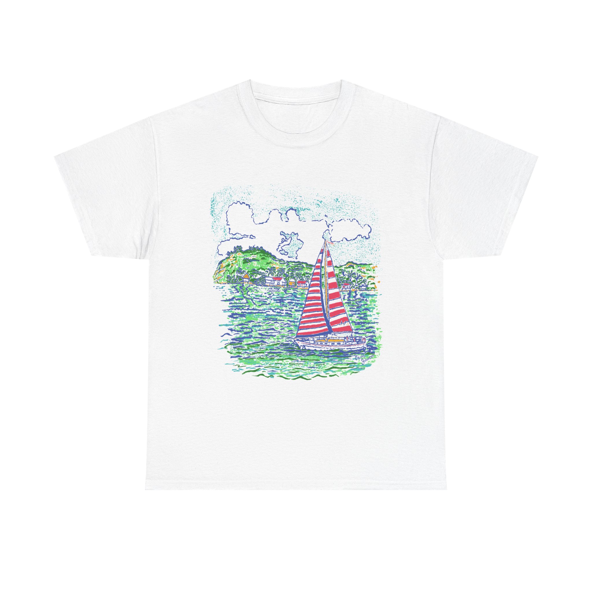 Caribbean Sailboat in the Wind - Gildan Unisex Heavy Cotton Tee